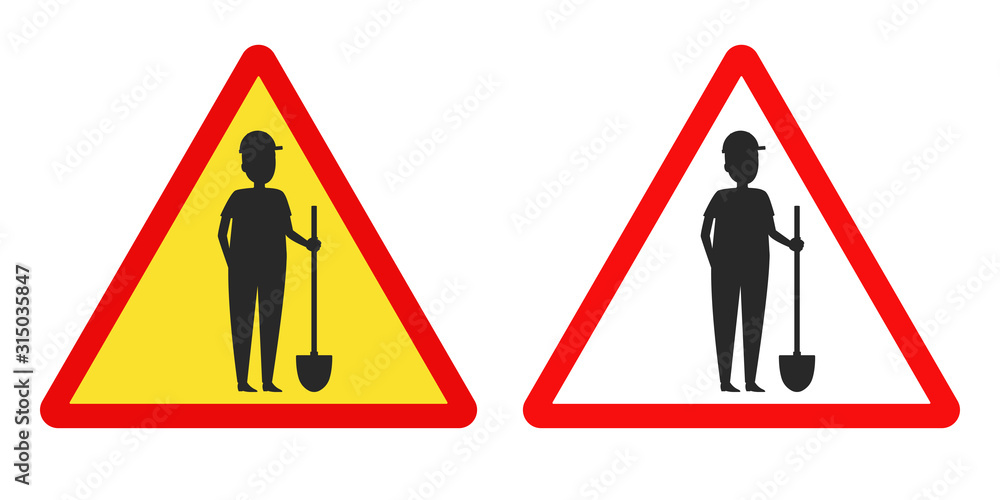 Worker sign. Laborer with shovel. Vector. Worker sign. Laborer with shovel. Vector.