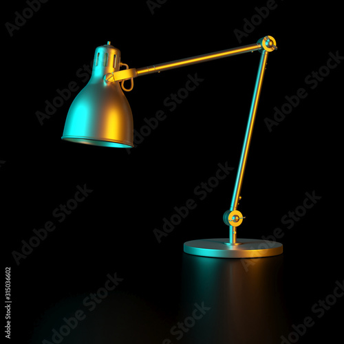 classic office table lamp in gold color and colored lights.