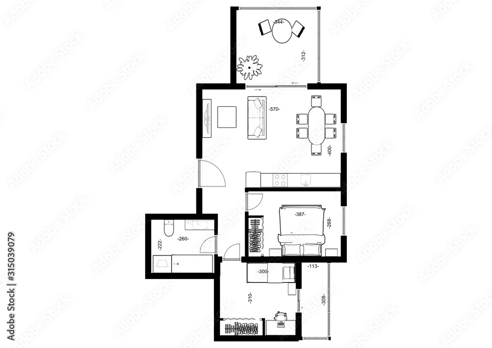 Floor plan 2d with the furniture. Modern plan of the house. Floor plan 2d with the furniture. Modern plan of the house.