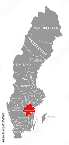 Ostergotland red highlighted in map of Sweden