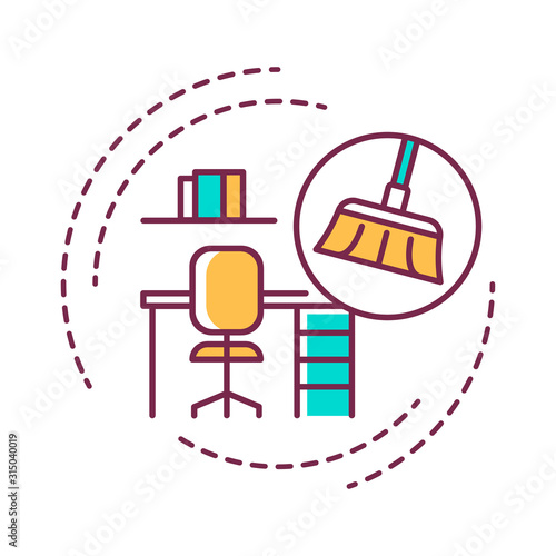 Office Cleaning color line icon. Includes dusting, vacuuming, washing down, mopping and sweeping the office area. Handyman services. Pictogram for web page, mobile app, promo. Editable stroke.