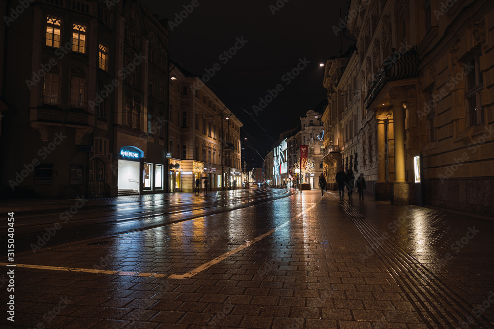 Illuminated shops and pedestrian street