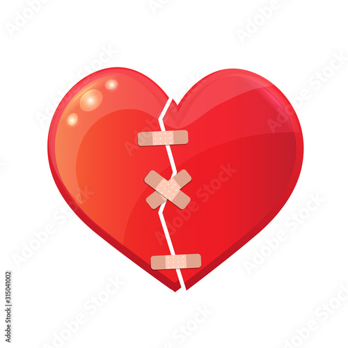 Valentines Day card. A big red heart with medical patch on it.
