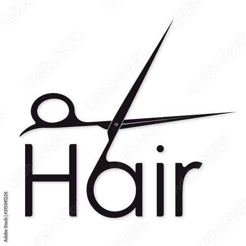 Hair symbol with scissors silhouette for beauty salon and hairdresser