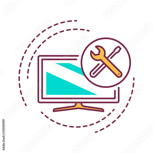 TV Installation color line icon. Connection and setup. Handyman services. Pictogram for web page, mobile app, promo. UI UX GUI design element. Editable stroke.