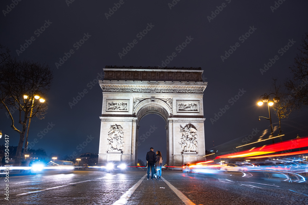 long exposure view of arc de triomphe champs elysees paris france 