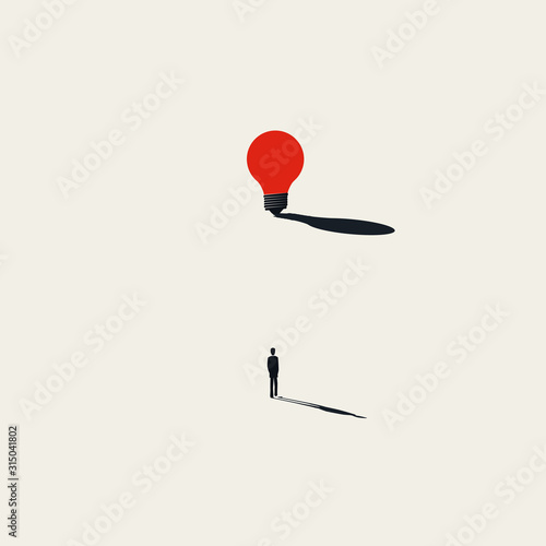 Business creativity vector concept with businessman walking toward lightbulb. Minimalist art style.