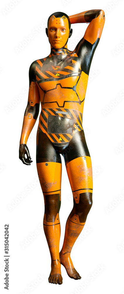 3D Rendering Male Robot on White