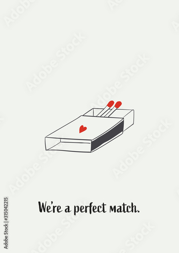 Funny minimalist creative Valentine day card vector template with metaphor for love. Romantic holiday symbol.