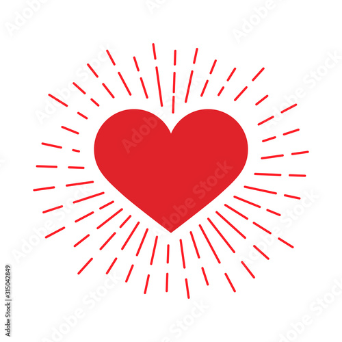 Heart with rays. Valentine's day. Vector heart. Icon.