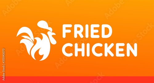 Fried Chicken Logo with Burning Rooster with Fire. Creative Cartoon Emblem with Title on classic Warm Hot orange color.