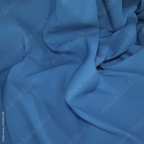 Simple blue background with the drape of the fabric. 3D illustration