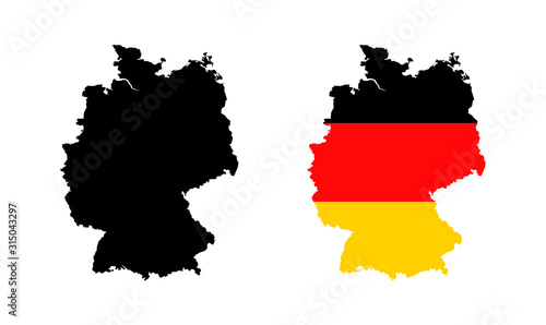 Contour Map of Germany in Black color and color of National Flag. Vector illustration isolated on white background.