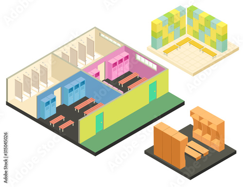 Sport dressing room icons set. Isometric set of sport dressing room vector icons for web design isolated on white background
