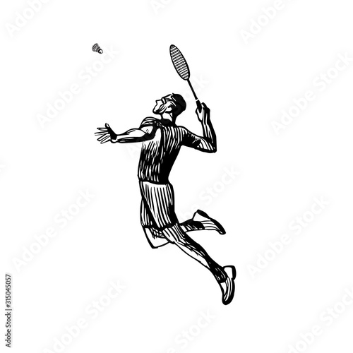 Creative sketch silhouette of badminton player. Vectoe Eps10