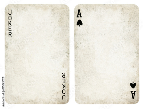 Vintage Playing Cards, Set include Jocker and Ace - isolated on white