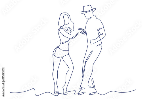 Sexy Salsa couple dancing continuous one line drawing. Latin ballroom dance, isolated on white.