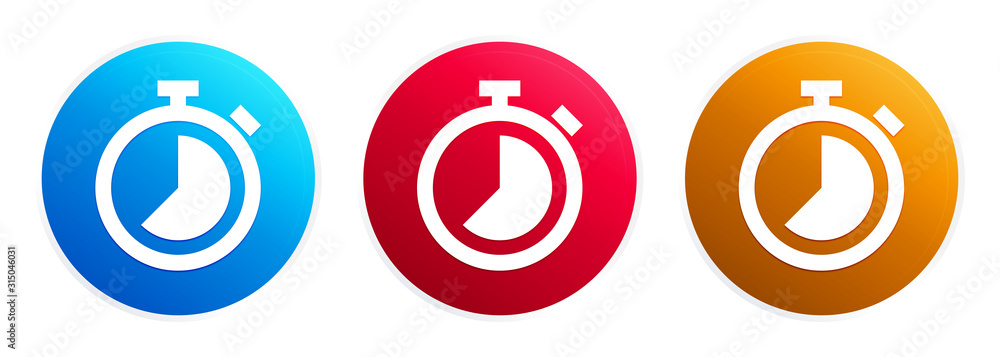 Stopwatch icon premium trendy round button set