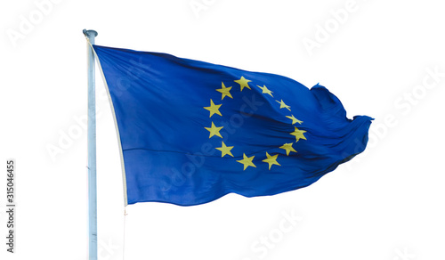 Flag of European Union at flagpole isolated