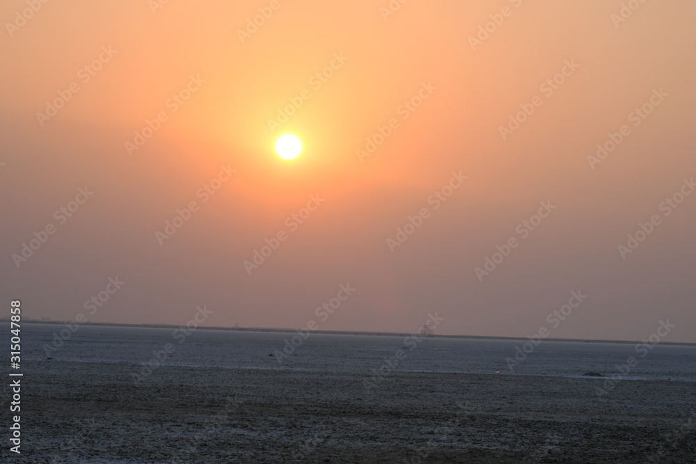 Sunset at the White dessert Dhordo, Kutch, Gujarat, India, use for background, sunset evening 
