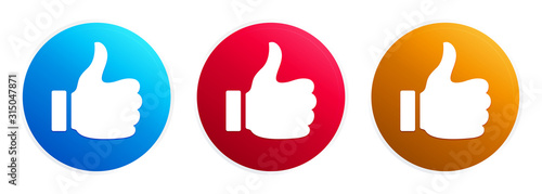 Thumbs up like icon premium trendy round button set