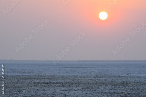 Sunset at the White dessert Dhordo, Kutch, Gujarat, India, use for background, sunset evening 