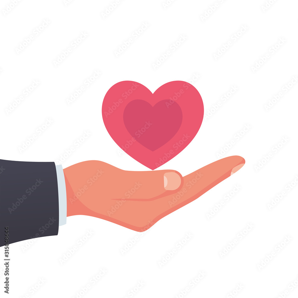 Heart in hands. Vector illustration flat design. Isolated on white background. Concept of Healthcare. Symbol of fidelity devotion. Heart in hands. Vector illustration flat design. Isolated on white background. Concept of Healthcare. Symbol of fidelity devotion.
