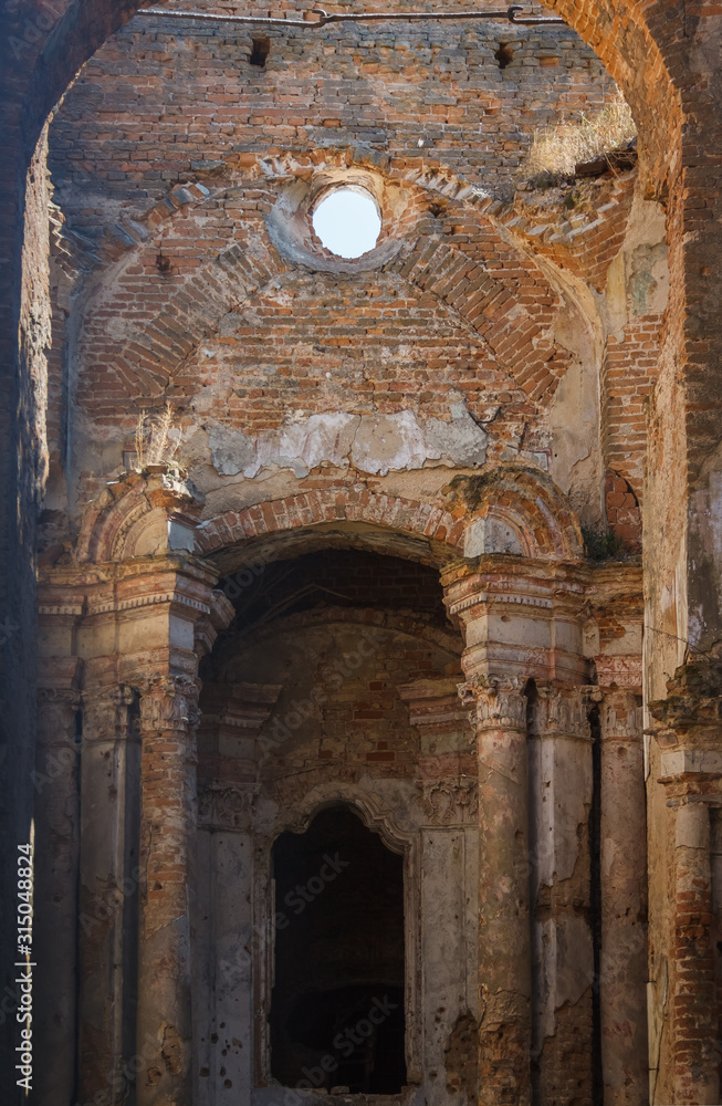 The ruins of an old Catholic church in Ukraine