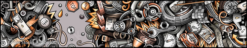 Auto hand drawn doodle banner. Cartoon detailed flyer.