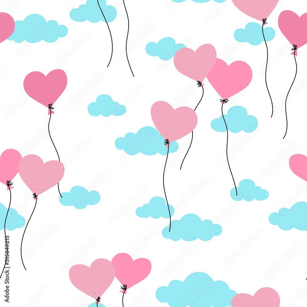 Cute hand drawn hearts seamless pattern, fun comic heart background, great for kids, valentines day, fabrics, wallpapers, banners - vector design