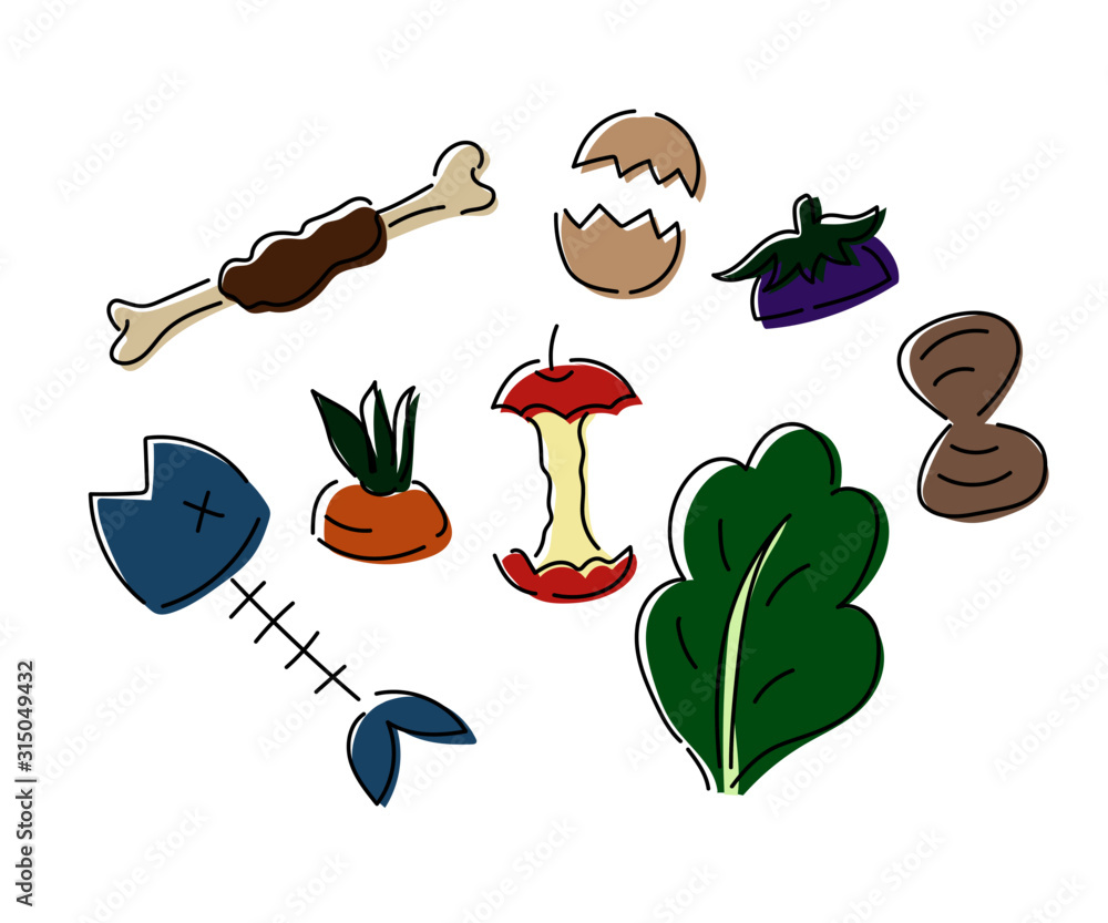 生ゴミ 魚の骨 リンゴの芯 卵の殻 のイラスト Stock Vector Adobe Stock 生ゴミ 魚の骨 リンゴの芯 卵の殻 のイラスト Stock Vector Adobe Stock