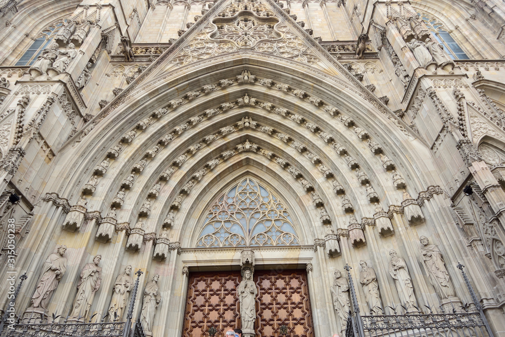 entrance Cathedral of Barcelona  (Santa Cruz y Santa Eulalia) Catalonia, Spain