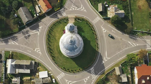 Chachersk, Gomel Region, Belarus. Aerial View Of Skyline Cityscape. Old Transfiguration Church. Historical Heritage In Bird's-eye View photo