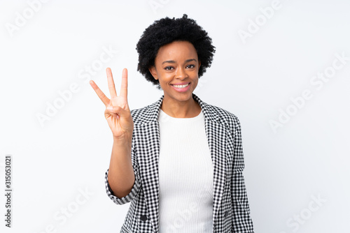 Murais de parede African american woman with blazer over isolated white background happy and coun