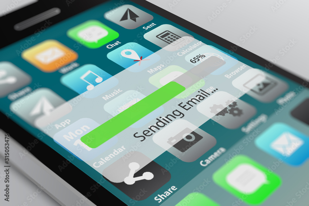 Fototapeta premium Sent Email Process on Smart Phone Screen