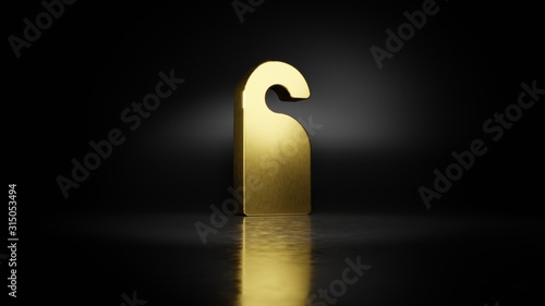 gold metal symbol of do not disturb 3D rendering with blurry reflection on floor with dark background