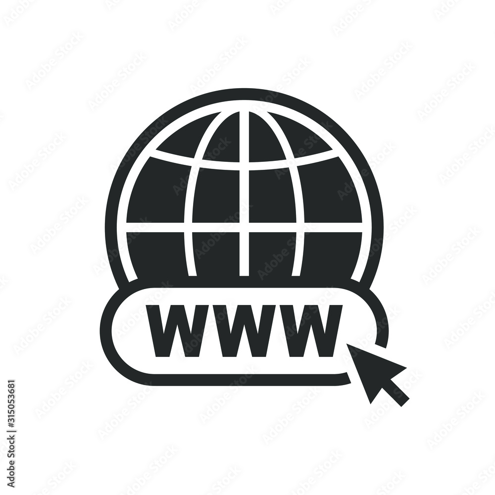 distancia Valiente Contratar Web site, internet icon shape with cursor. International Globe logo sign  symbol. Vector illustration image. Isolated on white background. Stock  Vector | Adobe Stock