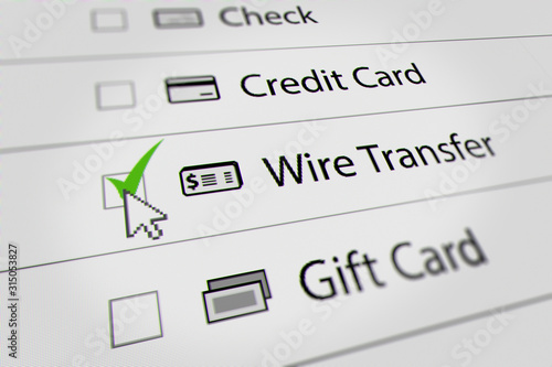 Mouse Cursor Choosing Wire Transfer For Web-Shopping