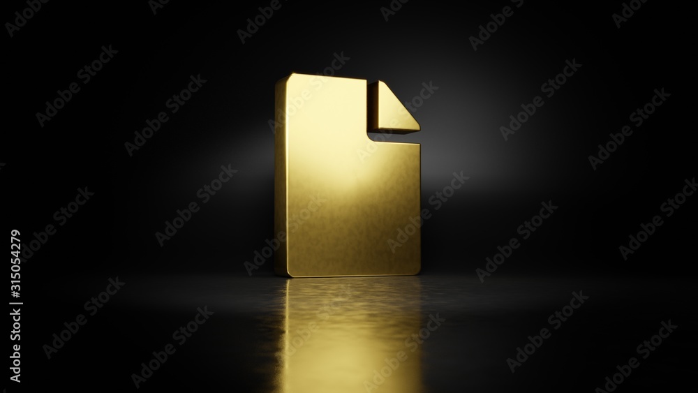 gold metal symbol of file 3D rendering with blurry reflection on floor with dark background gold metal symbol of file 3D rendering with blurry reflection on floor with dark background