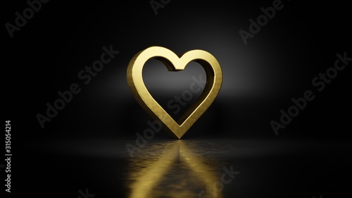gold metal symbol of favorite 3D rendering with blurry reflection on floor with dark background