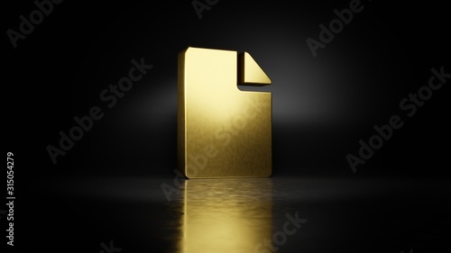 gold metal symbol of file 3D rendering with blurry reflection on floor with dark background
