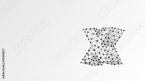 Alphabet letter X. Abstract digital wireframe, low poly mesh, Raster white origami 3d illustration. Design of a lowercase english letter. Banner, template or a pattern. Line, dot