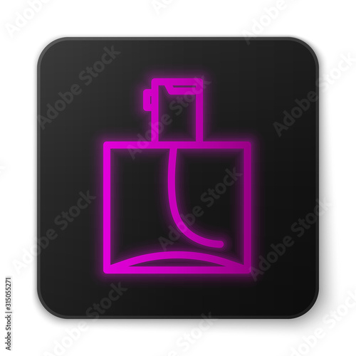 Glowing neon line Perfume icon isolated on white background. Black square button. Vector Illustration