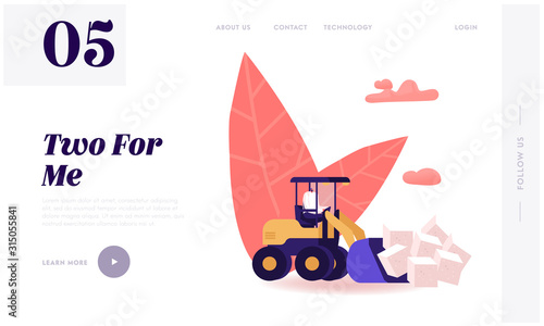 People Conducting Healthy Lifestyle Use Sweeteners Website Landing Page. Man Loading Huge Cubes of White Sugar with Excavator Remove Unhealthy Product Web Page Banner. Cartoon Flat Vector Illustration