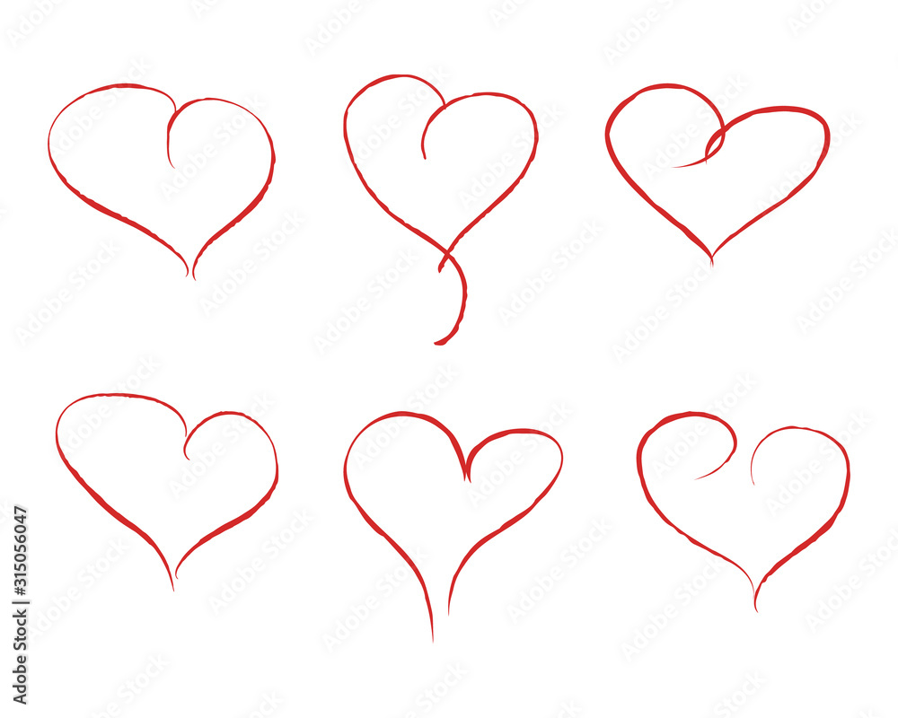 Vector Illustration.Set of hand drawn hearts.Cute hearts doodle icon.Hand drawn love symbols.Valentine's Day signs.Romantic love symbols for greeting valentines card elements.Hearts isolated on white.
