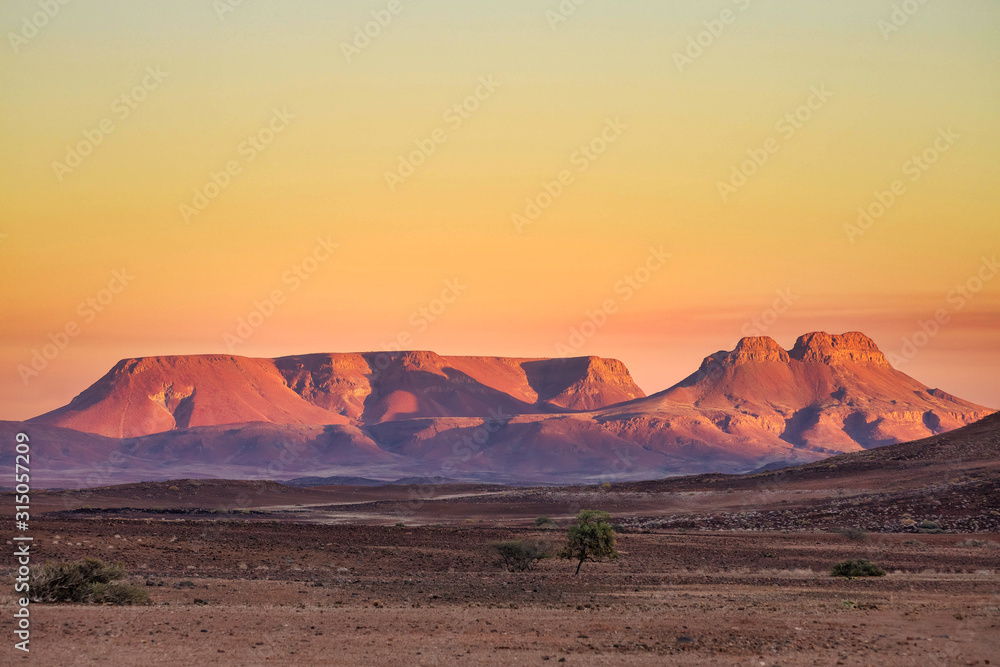 sunrise in Brandberg Mountain, Namib desert, Namibia, Africa wilderness