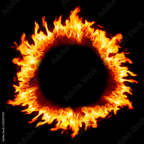 Fire flames and Smoke on black background. Image of blaze fire flame texture and burning fire for decorative special effect .