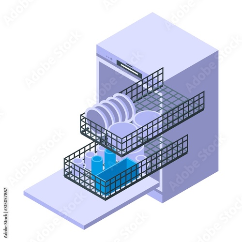 Full dishwasher icon. Isometric of full dishwasher vector icon for web design isolated on white background
