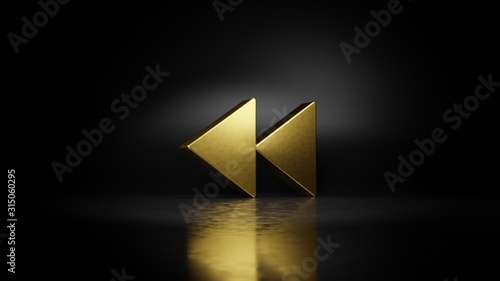 Tableau sur toile gold metal symbol of rewind 3D rendering with blurry reflection on floor with da