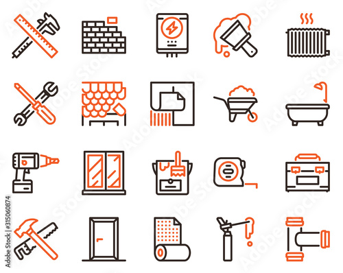 Home renovation and repair color linear icons set